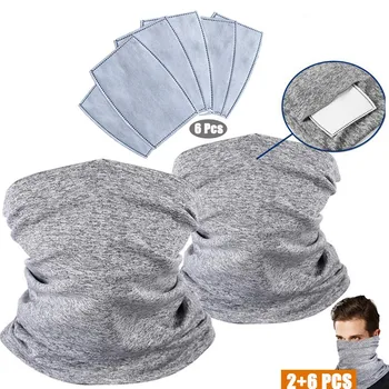 

2PC Dustproof Neck Gaiter+6PC Replaceable Filter Multifunctional Head Scarf Neck Face Cover With Safety Filter Washable Mask