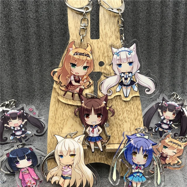 Chaveiro de animação do jogo nekopara, chaveiro super fofo de anime para  meninas, gato chocolate baunilha