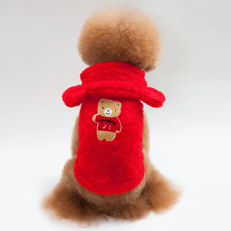 Одежда для собак Зимний теплый Тедди для питомца для собаки пуловер пальто щенок Рождественская одежда толстовки медведи уха с капюшоном куртка для маленьких собак пупп - Цвет: The picture color
