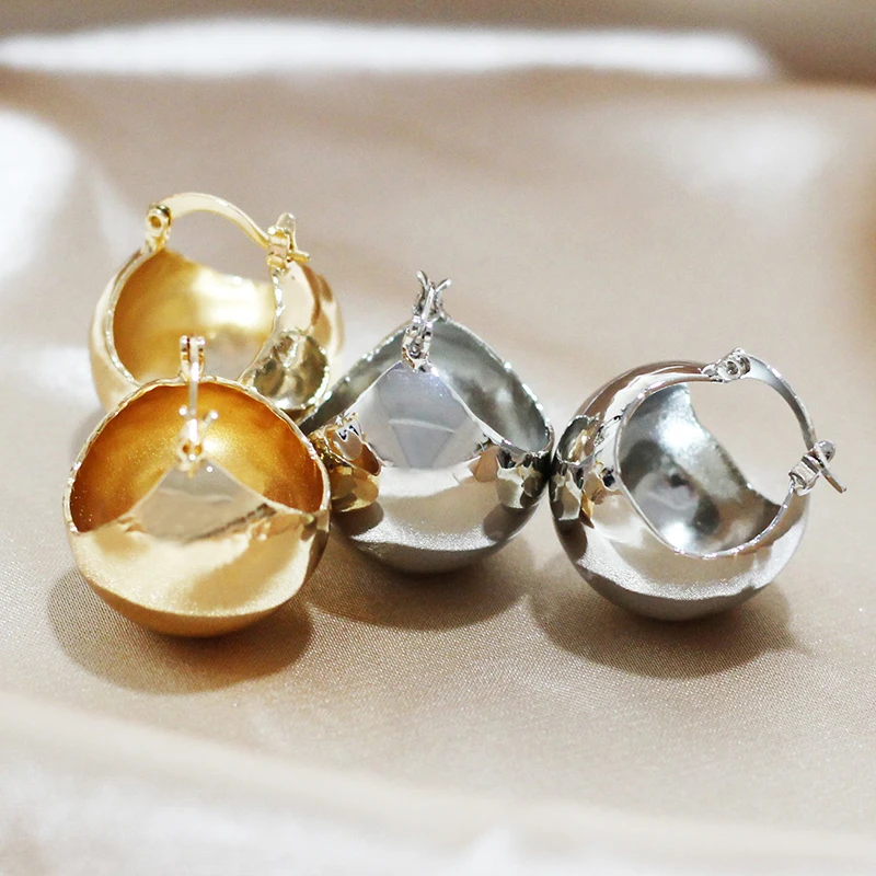 Модные корейские золотистые и Серебристые серьги SRCOI с полушариковыми кольцами