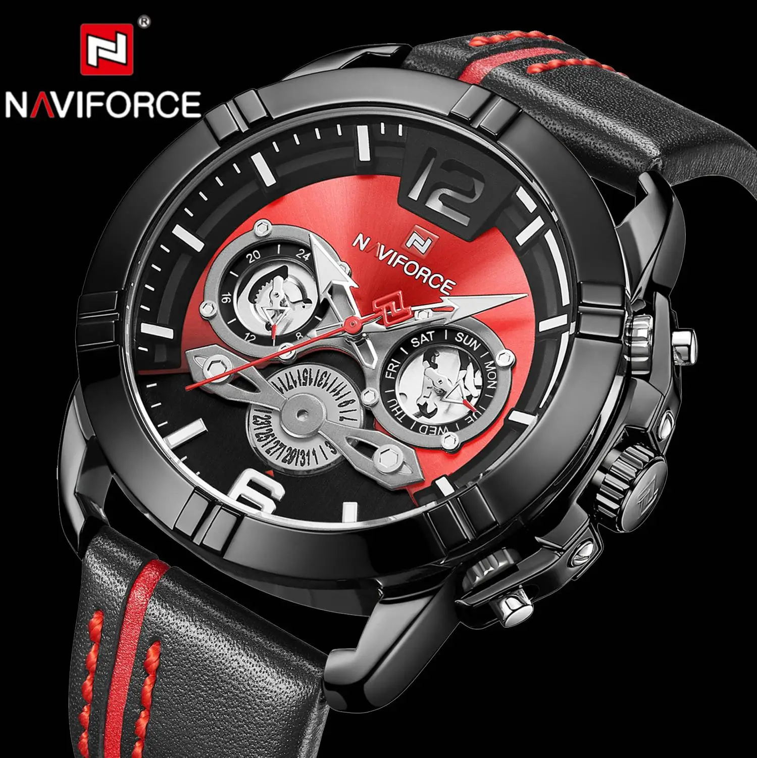 Брендовые Роскошные мужские часы NAVIFORCE модные кожаные кварцевые военный