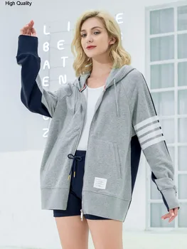 

2020 women's hooded patchwork sweatshirts fashion zip-up hoodies women loose style dyed cotton sport jacket lady