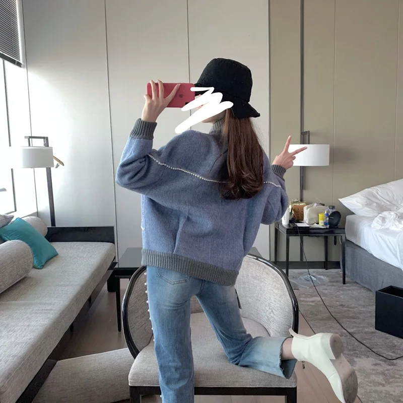Blue Sweater Knitted Cardigan Women Loose Autumn Winter 2020 New Sweaters Women Blue Sweater Knitted Cardigan Women Loose Autumn Winter 2020 New Sweaters Women