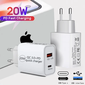 Original Apple PD 20W USB tipo C cargador adaptador LED rápido de la carga del teléfono para iPhone 12 11 Pro Max X Xs X Xr 7 AirPods iPad Huawei Xiaomi, Samsung, LG,