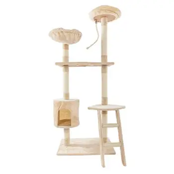 

60" Solid Cute Sisal Rope Plush Cat Climb Tree Cat Tower Beige