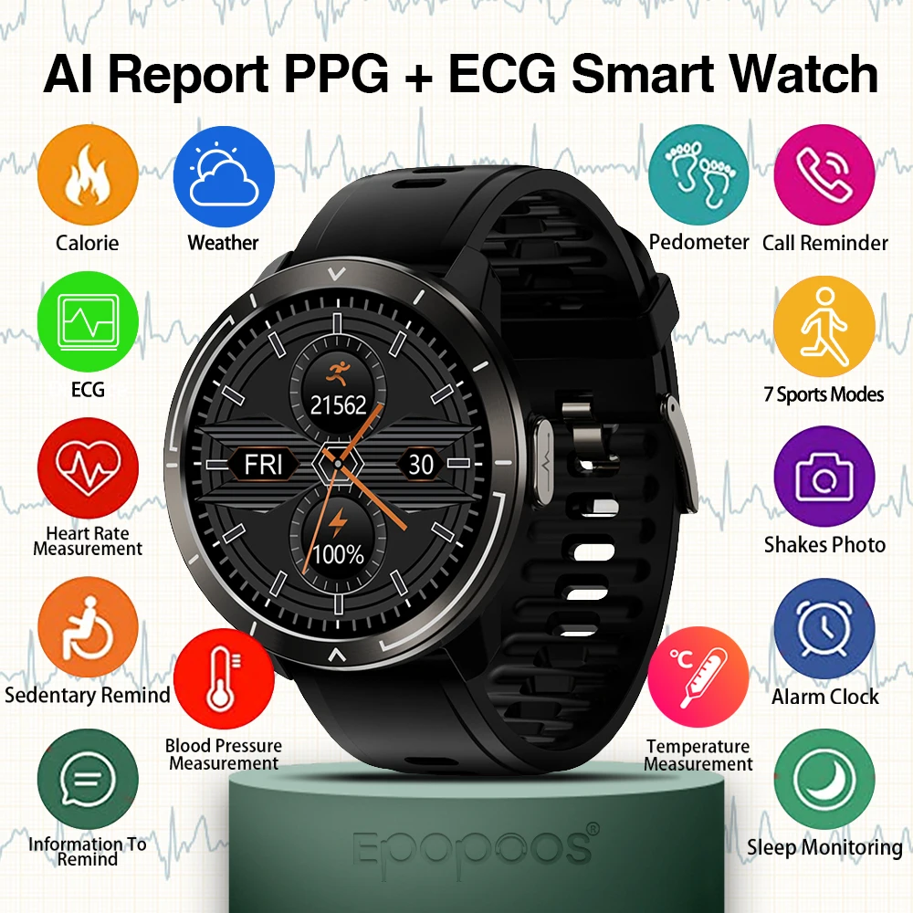 PPG+ECG Heart Rate Monitor Smart Watch 2021 ECG AI Report Weather temperature monitor ip67 Fitness Tracker Smartwatch men women