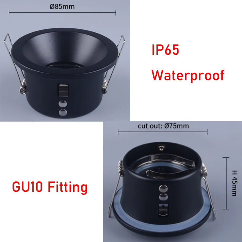 1PCS 안티 눈부심 방수 욕실 통 IP65 GU10 MR16 매트 블랙 화이트 최근 천장 스포트 라이트 FittingTerminal 블록
