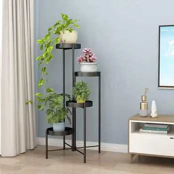 

High Flower Stand Living Room Flower Shelf Wrought Iron Multi-layer Turn Corner Green Lure Modern Indoor Balcony Flower Pot Rack
