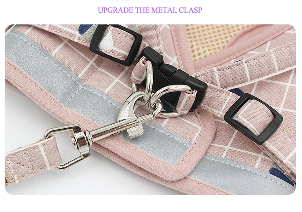 2020 Reflective Breathable Dog Cat Harness Pet Adjustable Vest Leash Walking Lead Leash Puppy Polyester Mesh Harness For Dogs (14)
