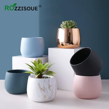 

Modern Geometric Gold Ceramics Flower Pot for Succulent Plant Nordic Marble Pattern Planter Pot Home Garden Office Decoration