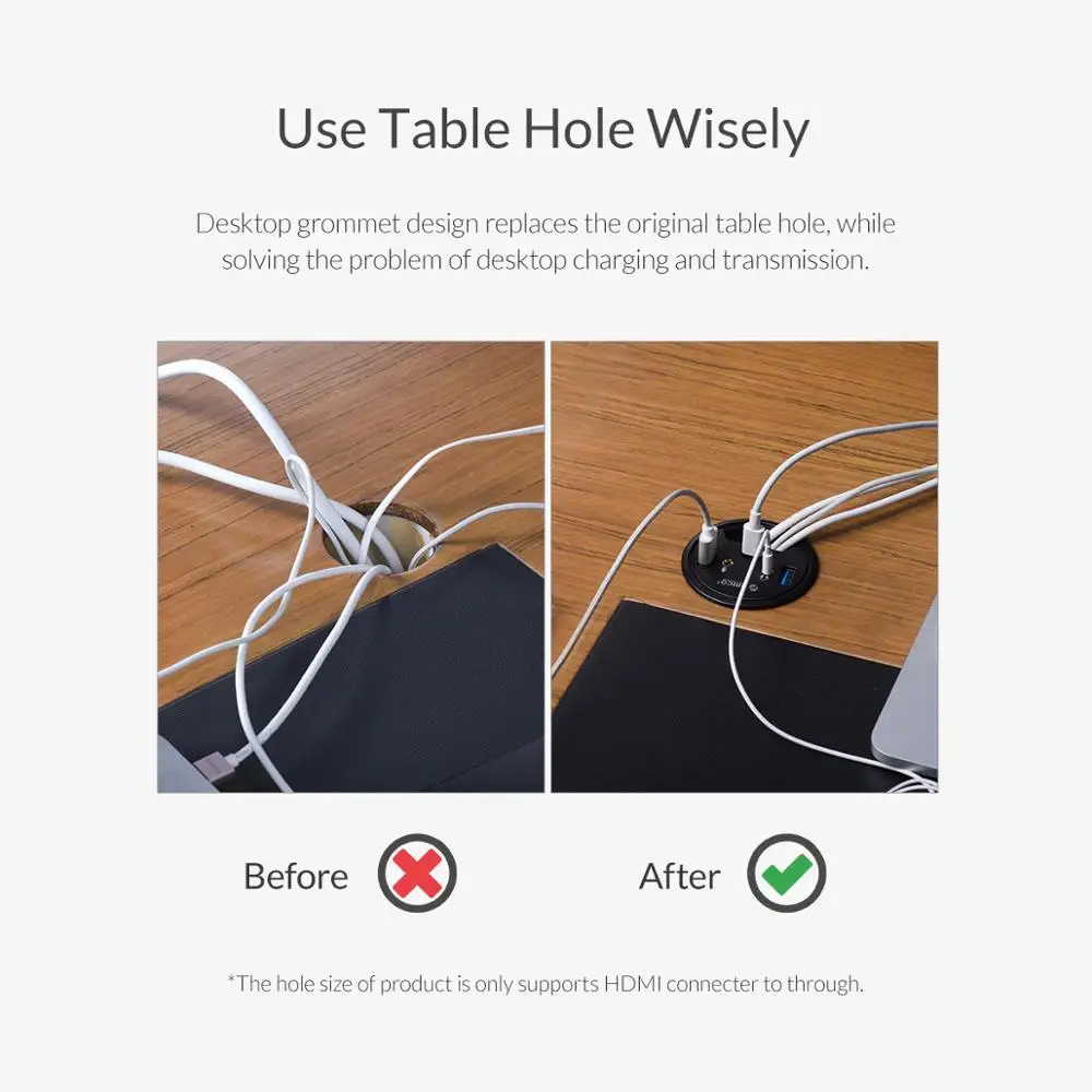 ORICO Desktop Grommet USB 3 0 HUB With Headphone Microphone Port Type C HUB OTG Adapter Splitter For Laptop Accessories