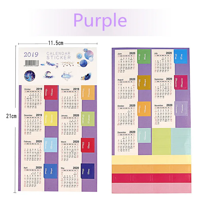 Purple Год, 2 шт, календарные наклейки, закладки, планировщик, аксессуары для журналов, украшения офиса, наклейки на стол, этикетки, канцелярские товары - Цвет: Purple