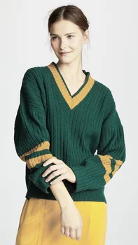 

Vintage academy style v neck pullover knitted sweater slit pullovers