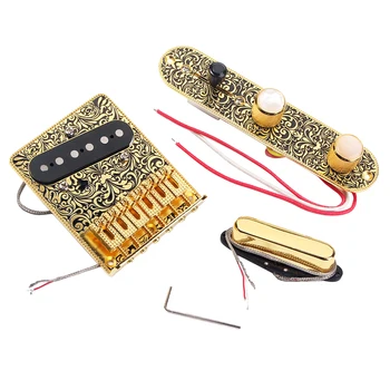

1 Set Electric Guitar Saddle Bridge Plate with 3 Way Switch Control Plate Wiring Harness, Hex Wrench - Golden