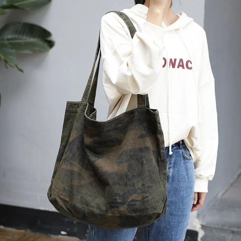 

Korean simple navy style canvas bag casual large capacity camouflage handbag wild retro wash shoulder bag