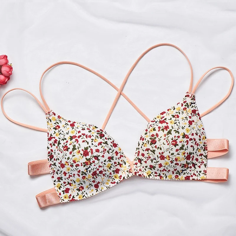 Bra Women Floral Print one-piece Front Buckle Underwear Fashion Gathered Adjustable Shoulder Strap Seamless Cross-back Bras Bra Women Floral Print one-piece Front Buckle Underwear Fashion Gathered Adjustable Shoulder Strap Seamless Cross-back Bras