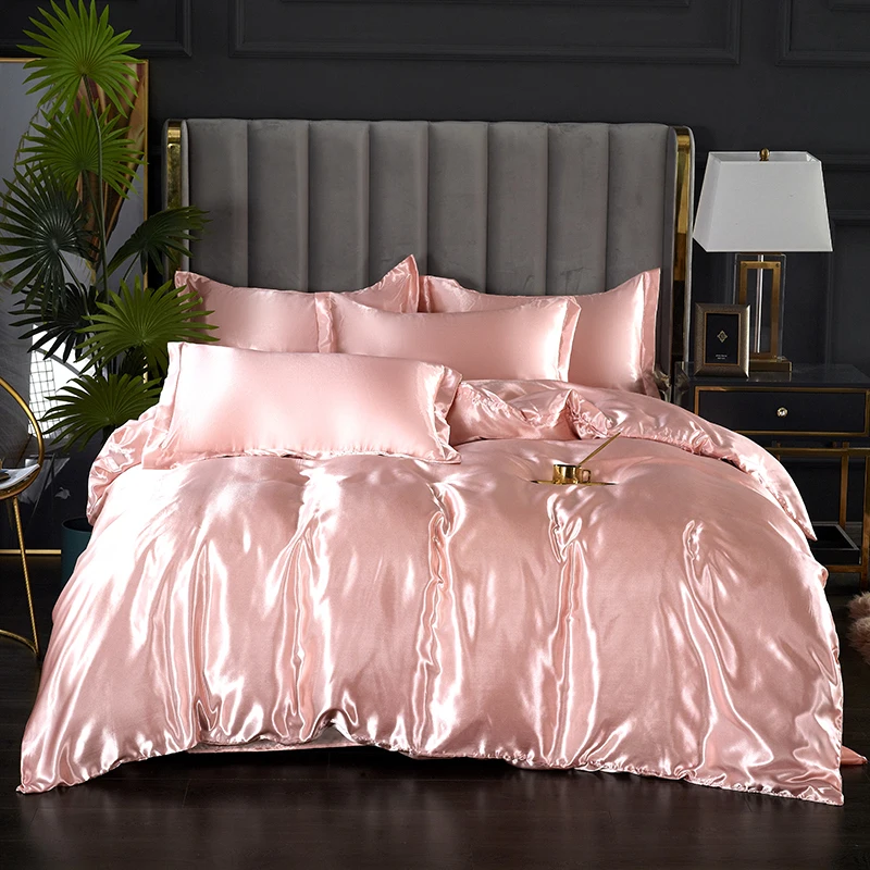 Rayon Bedding Sets Luxury Duvet Cover Set Solid Color Bed Sheet Sets Single Double King Size Quilt Cover Set 