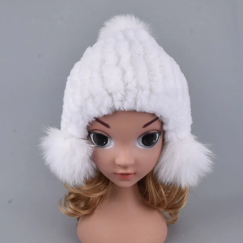 Зимняя Детская меховая шапка теплый мягкий Настоящий мех кролика наушники для