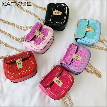 

KAFVNIE Mini shiny Children Handbag High End PU Children's Shoulder Bag White Candy Change bag Kid Evening Party Purse Bags