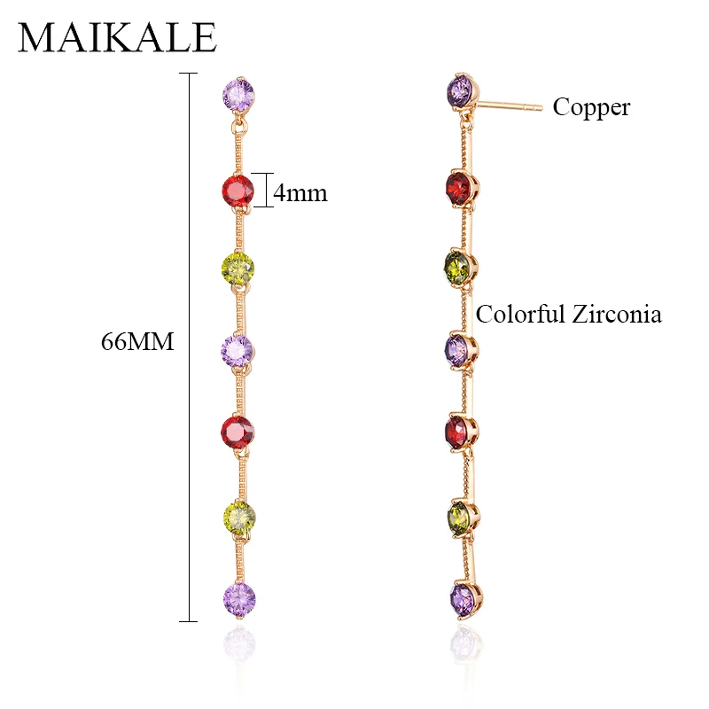 MAIKALE, романтические круглые циркониевые длинные серьги для женщин, золотые, серебряные, разноцветные CZ серьги-кисточки с бусинами вечерние ювелирные изделия, подарки для девочек