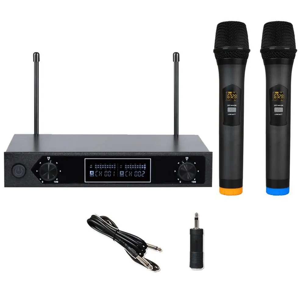 

VHF Wireless 2 Ch Dual Handheld Microphone Mic System Kits Party KTV Meeting MU-888 Audio One For Two Microphone EU plug