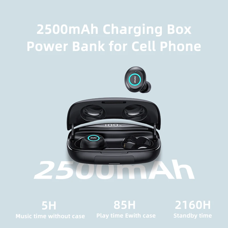 AWEI T19 TWS 5 0 2500 мАч светодиодный дисплей супер бас стерео наушники с