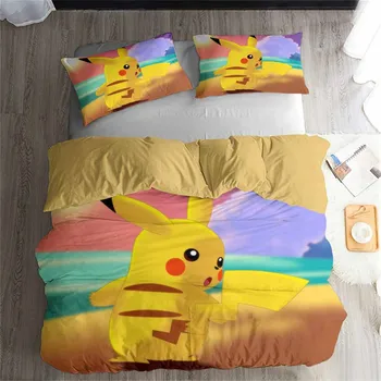

HELENGILI 3D Bedding Set Pokemon Pikachu Print Duvet Cover Set Bedcloth with Pillowcase Bed Set Home Textiles #GN-22