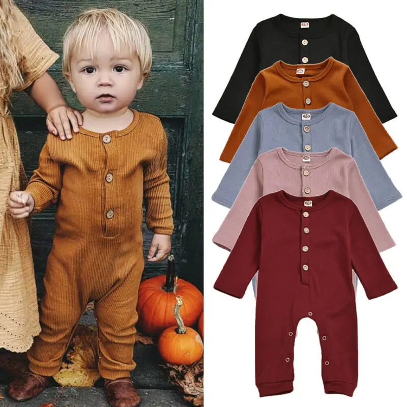

Toddler Kids Baby Girl Boy Autumn Winter Warm Button Knitted Romper Jumpsuit One Pieces Clothes Candy Color Cute 0-24Month