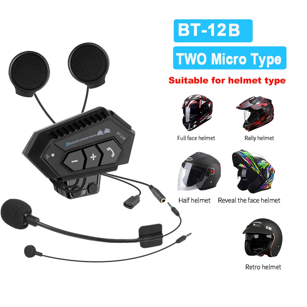 Casco Auricolare Bluetooth, Bt12 Casco Moto Interfono, Casco Sistema di  Comunicazione Moto Bluetooth Auricolare Musicale Bluetooth Bluetooth 5.0  Soluzione