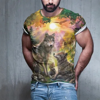 

2020 New 3d Tshirt European And American Fashion Moon Wolves Multicolor Printed Men Women Large Tshirt