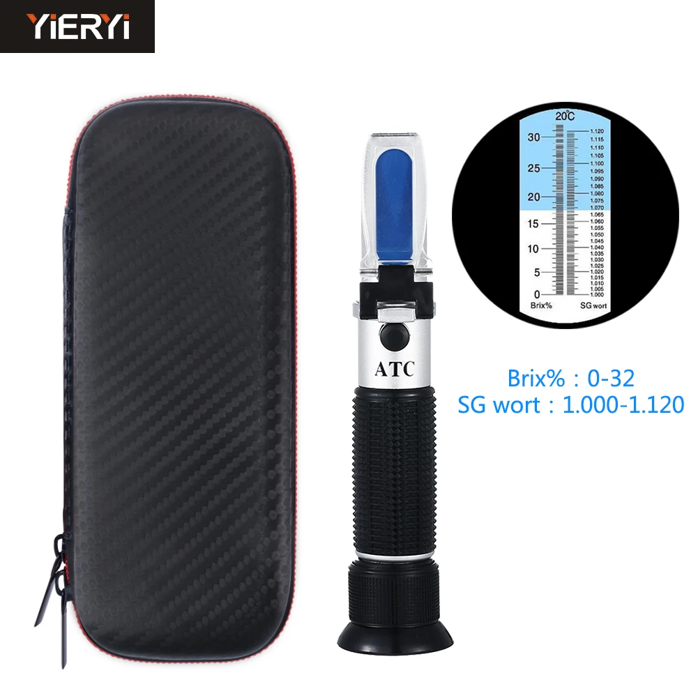 Yieryi Hand held 0~32% Brix 1.000-1.120 Beer Wort SG Specific Gravity Refractometer Temperature 20C Dual Scale with PU Bag | Инструменты