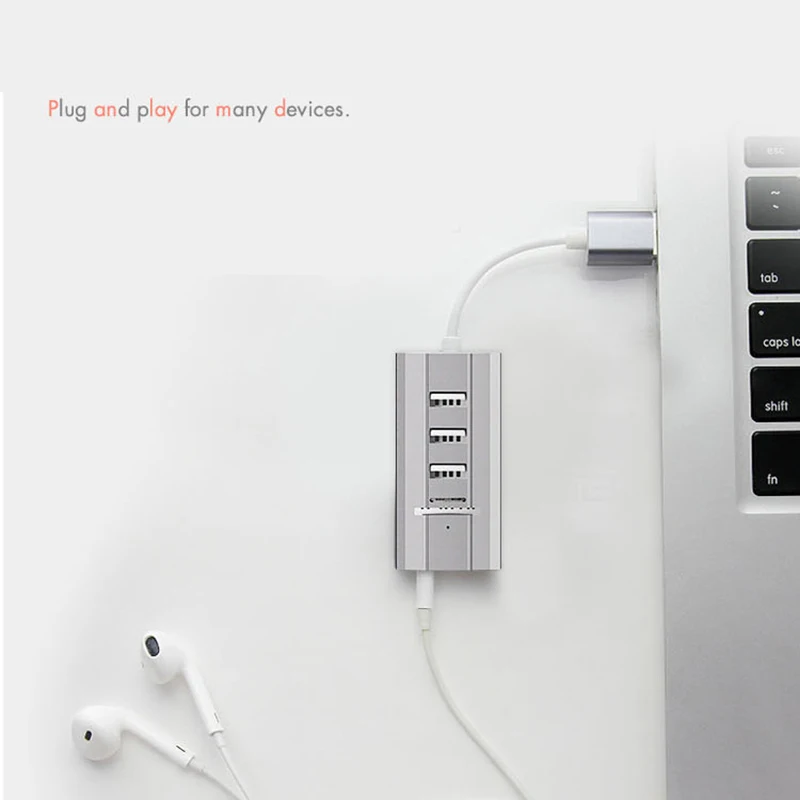 D USB 2 0 Hub to 3 Port USB 2 0 Hub Headphone Mic Ports Multi Function Concentrator Sound Card Multi Ports Splitter