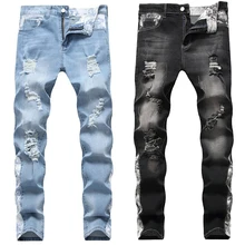 Мужские джинсы, модные новые осенние и зимние джинсы с дырками, прямые Стрейчевые джинсы, трендовые Мужские штаны, джинсы, брюки