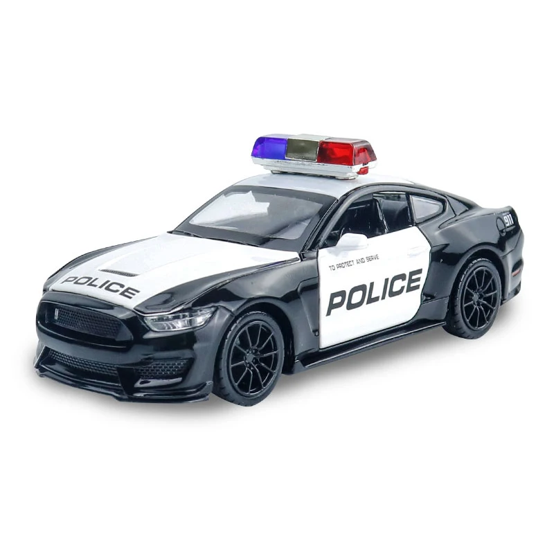 Ford Shelby Police Car Model Electric Pull-Back 1/32 Scale Alloy Cars Black Collection Christmas Gift for Children Boy Souvenir