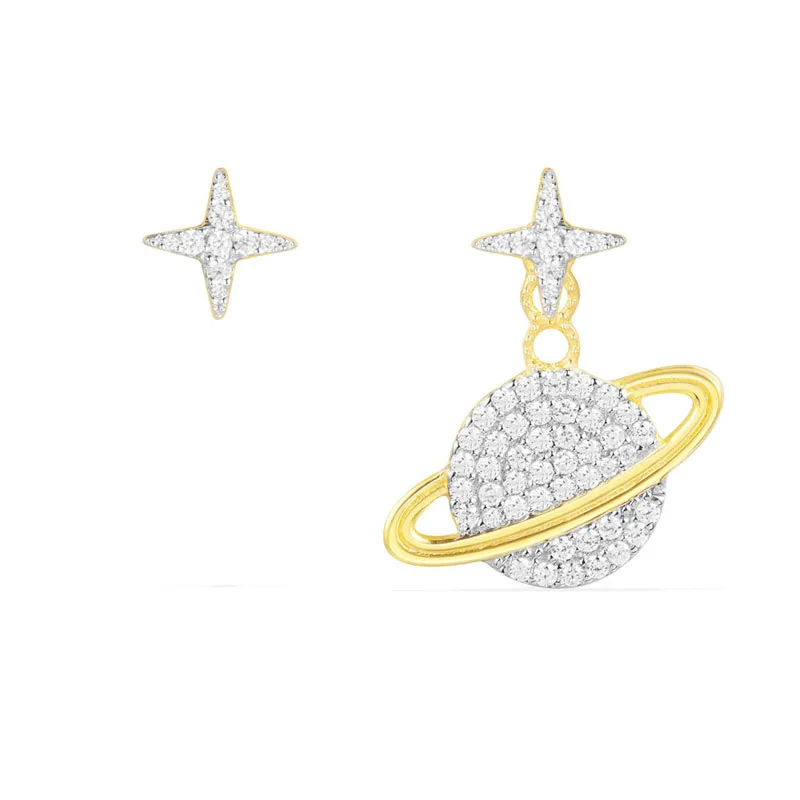 

Fashion Charm Sterling Silver Original 1:1 Replica, Asymmetric Yellow Silver Planet Earring Set Luxury Jewelry Gift For Female