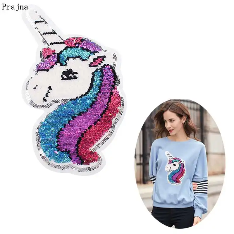 

Prajna Colorful Unicorn Patches Reversible Change Color Magic Rainbow Sequin Patches For Clothing Jacket DIY Kids Clothing Decor