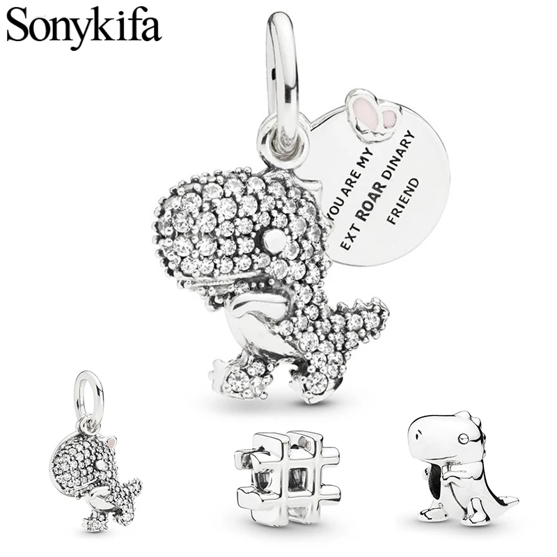

2PCS/lot Dino dinosaur Rhinestone pendant beads suitable for Fine bracelet necklace ladies birthday gift DIY handmade