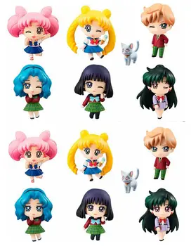 

6pcs/set Anime 20th Anniversary Sailor Moon Luna Tsukino Usagi Mizuno Ami Tenoh Haruka Cartoon Q Version Model PVC Action Figure