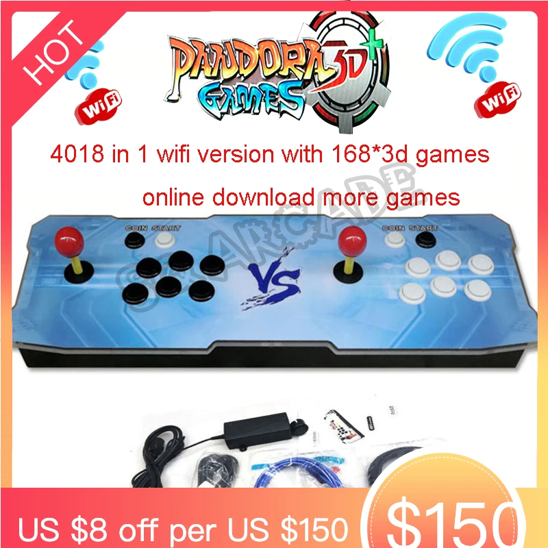 

Pandora Box 3D 4018 in 1 Arcade Game Board wifi Version Led Button Zero Delay Joystick Controller Retro Console Add Games online