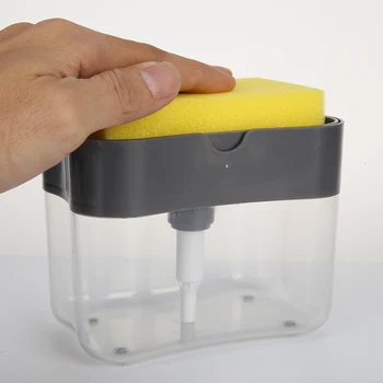 

2-in-1 Sponge Rack Manual Soap Dispenser Soap Pump & Sponge Caddy Bathroom Kitchen Organizer Household Cleaning Accessories