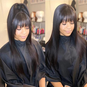 

Eversilky Bleached 360 Lace Frontal Wigs With Bangs 13x6 Lace Front Human Hair Wigs Fringe Wig PrePluck Full Lace Wig Hairline