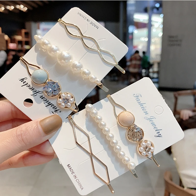 

3pcs/set Pearl Hair Clips Alloy BB Fashionable Hairgrip Womens Princess Hairpins For Girl Women Hair Accessories