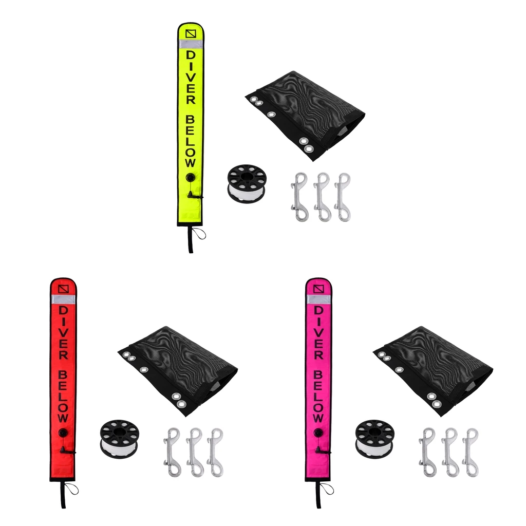 

Multicolor Scuba Diving Dive 4ft SMB Surface Marker Buoy & Oral Inflator , Finger Reel, Dual End Bolt Snap for Water Sports