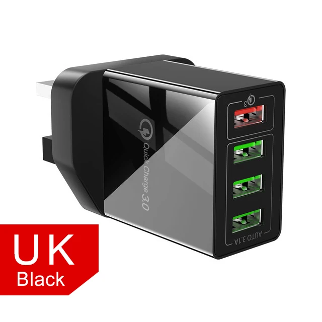 UK Black Charger Ола USB зарядное устройство Quick Charge 3,0 быстрое зарядное устройство QC3.0 QC мульти штепсельный адаптер настенное зарядное устройство для мобильного телефона для iPhone samsung Xiaomi Mi - Тип штекера: UK Black Charger