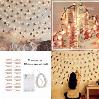 

2M/4M Photo Clip USB LED String Lights Wooden Fairy Lights Outdoor Christmas Decoration Party Wedding Xmas