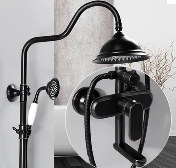

Bathroom Black Shower Set Wall Mounted 8" Rainfall Shower Mixer Tap Faucet 3 functions Mixer Valve Single Handle Round Head