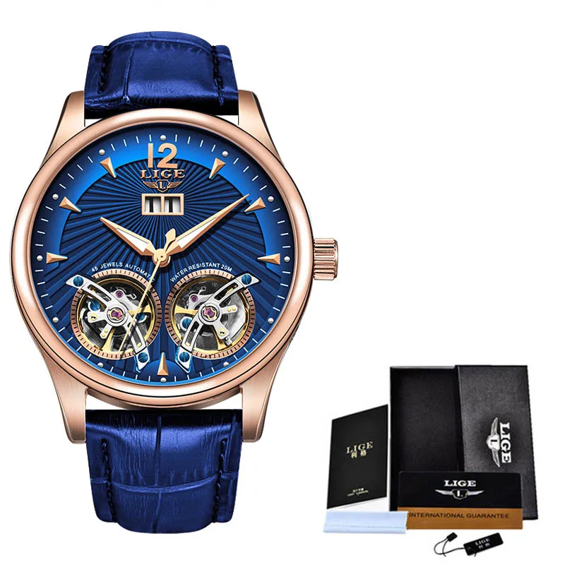 New Lige Men Watches Luxury Leather Double Tourbillon Mechanical Watch Men Fashion Business-6