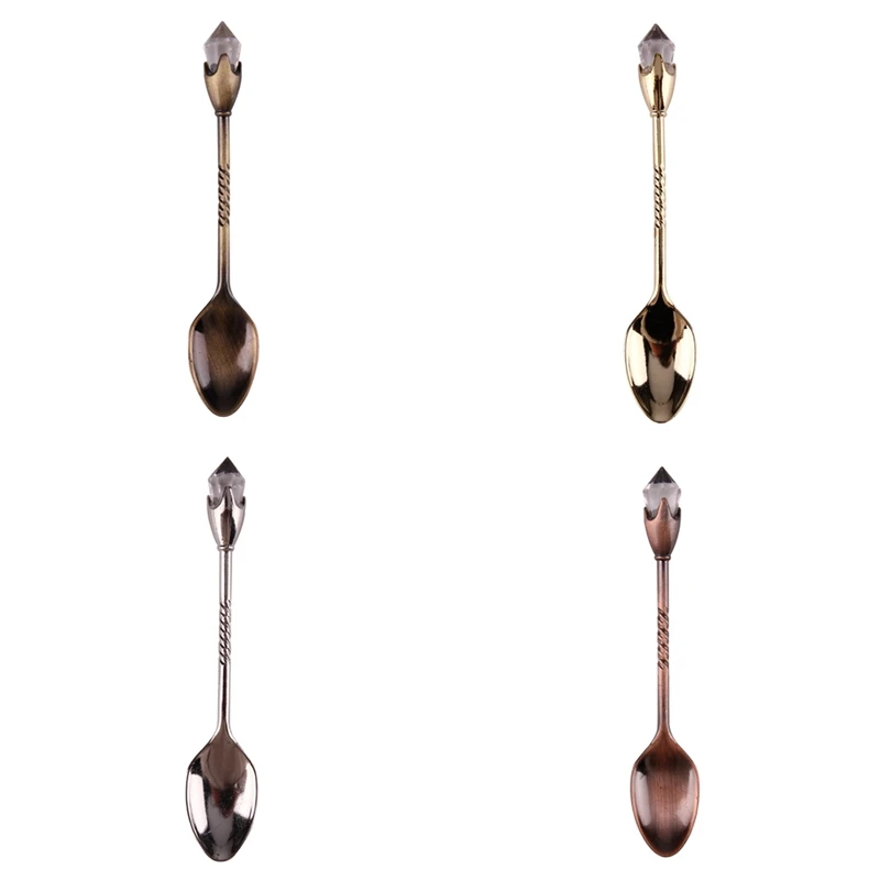 New 1Pcs Retro Coffee Spoon Gold Silver Bronze Color Emulated large diamond Spoon Dessert Spoon