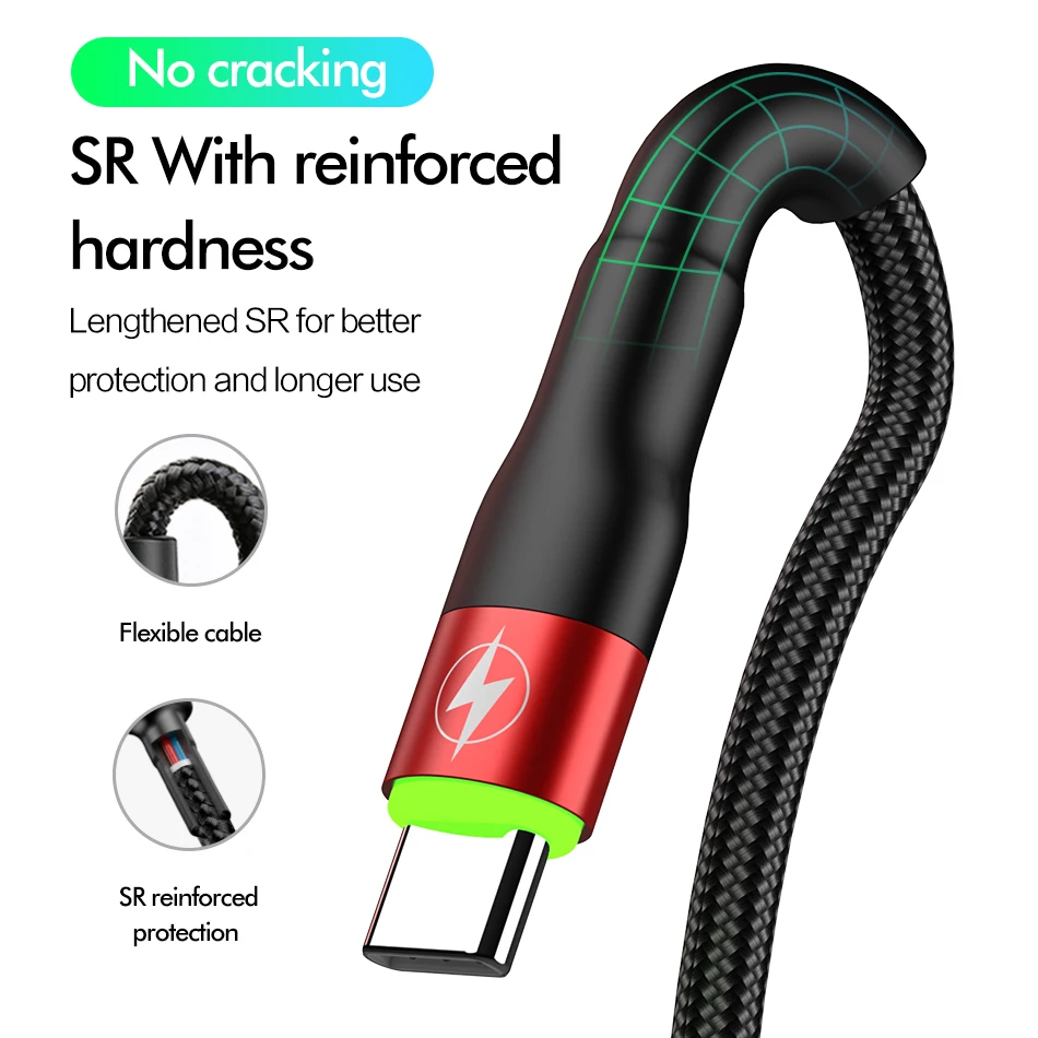 ROCK type C 5A светодиодный светильник usb type C кабель USBC Быстрая зарядка QC 4,0 зарядное устройство type-c светильник ing кабель для samsung S10 S9 Xiaomi 9 8