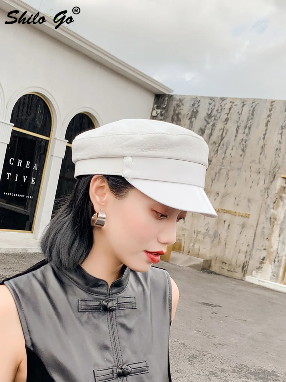Натуральная кожа козырек Highstreet овчина козырек военная шляпа осень зима Берет в стиле винтаж кепки для женщин Сплошной английский стиль плоская кепка